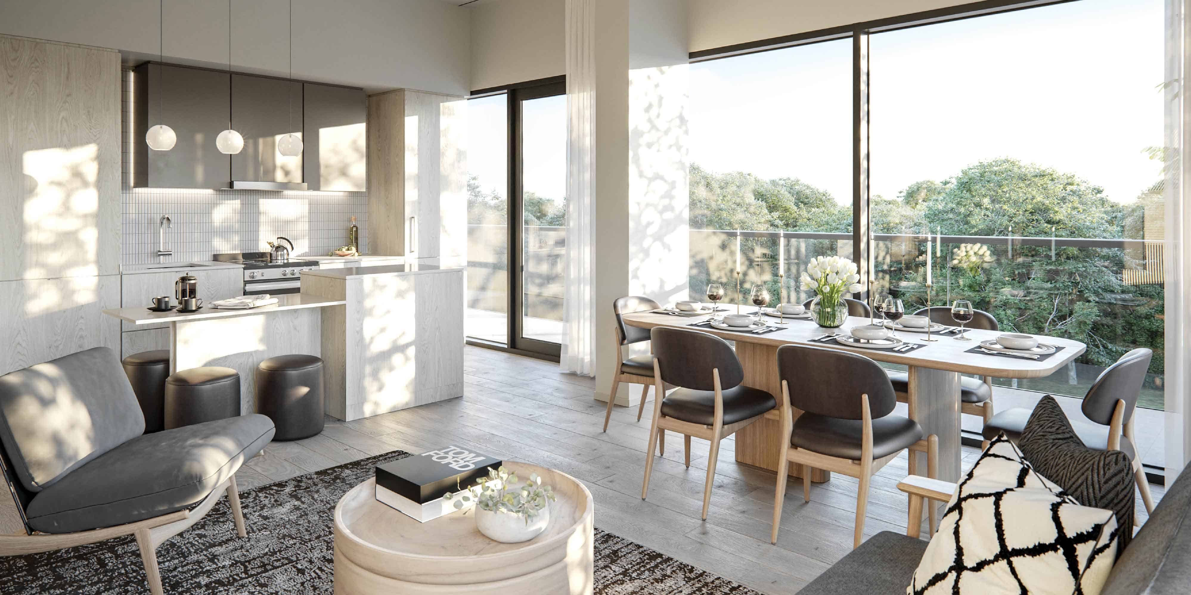 the perch kitchen and living room